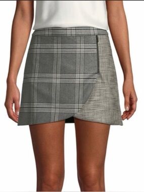 Alice + Olivia Gray Plaid & Herringbone Wrap Mini Skirt